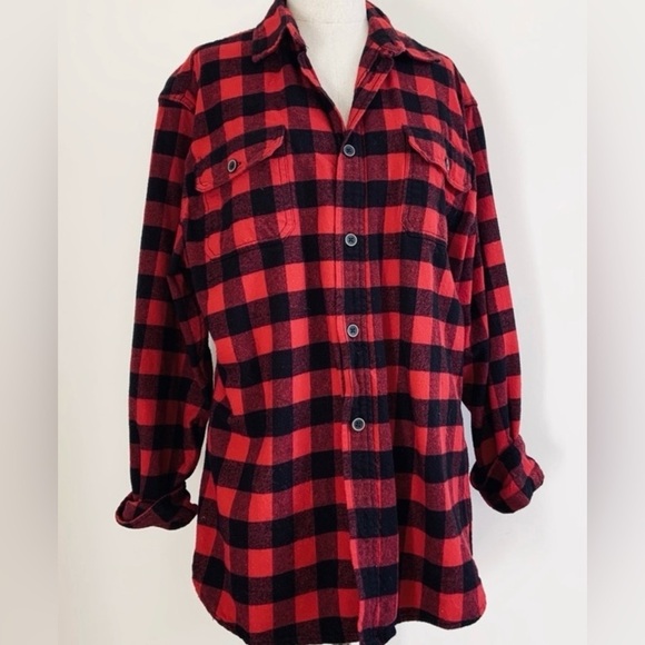 Buffalo Plaid  Button Up men’s XLT Heavy Flannel Shirt BLACK & Red long sleeve . - Picture 1 of 9